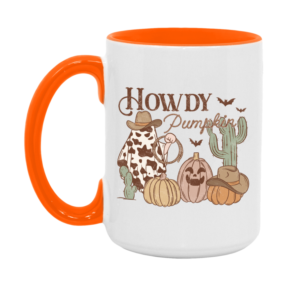 Western Halloween Mug, Cute Retro Western Halloween Coffee Cup, 11Oz Or 15Oz White Ceramic Mug