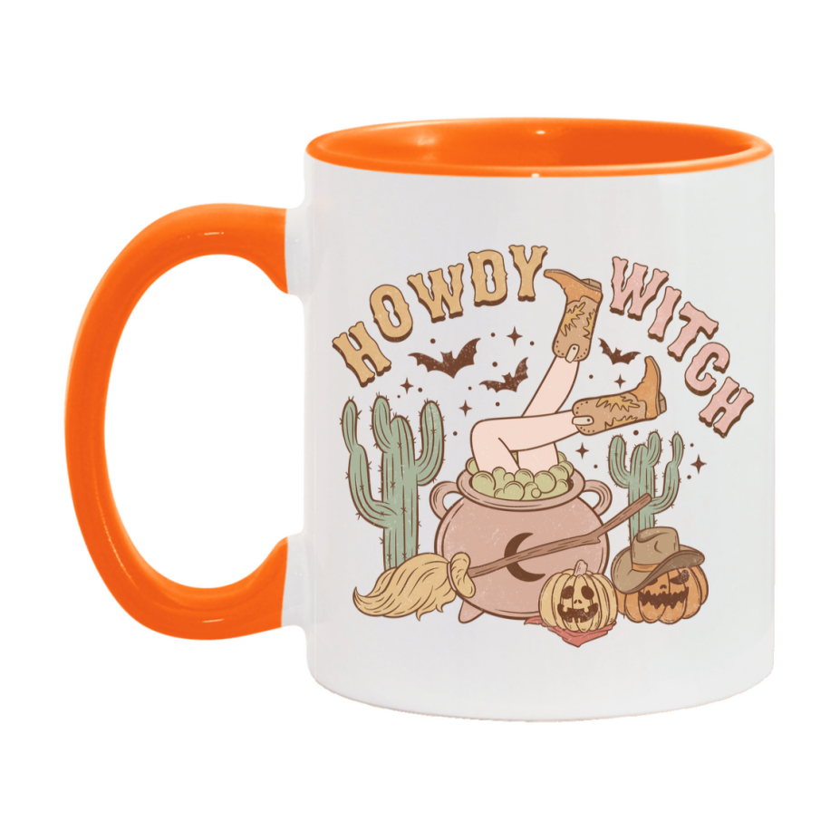 Western Halloween Mug, Cute Retro Western Halloween Coffee Cup, 11Oz Or 15Oz White Ceramic Mug