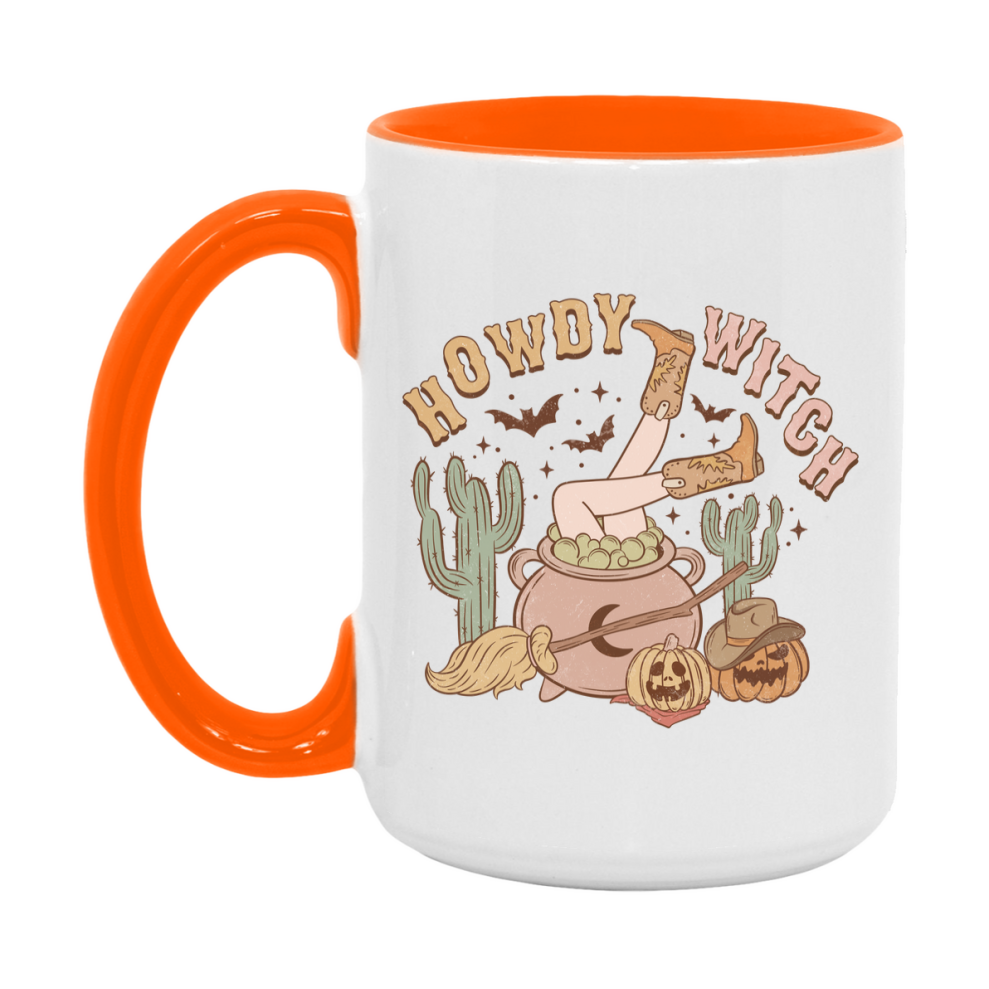 Western Halloween Mug, Cute Retro Western Halloween Coffee Cup, 11Oz Or 15Oz White Ceramic Mug