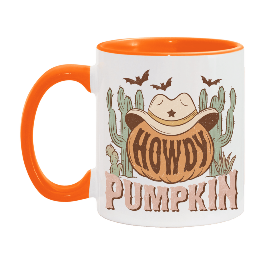 Western Halloween Mug, Cute Retro Western Halloween Coffee Cup, 11Oz Or 15Oz White Ceramic Mug