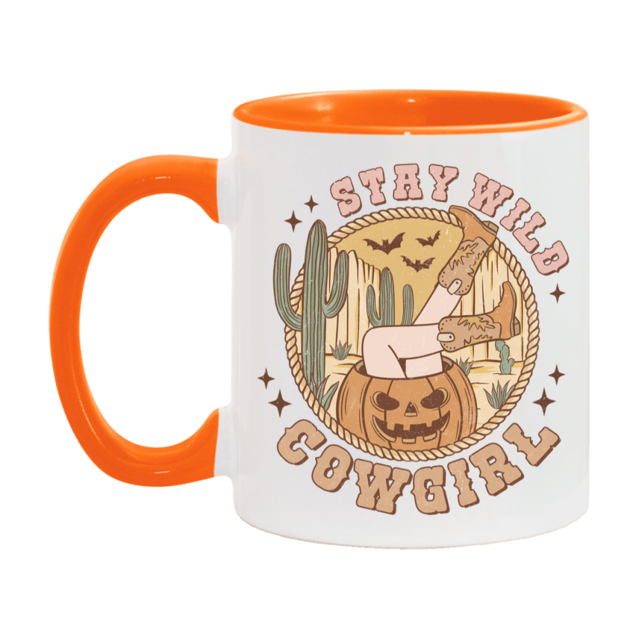 Western Halloween Mug, Cute Retro Western Halloween Coffee Cup, 11Oz Or 15Oz White Ceramic Mug