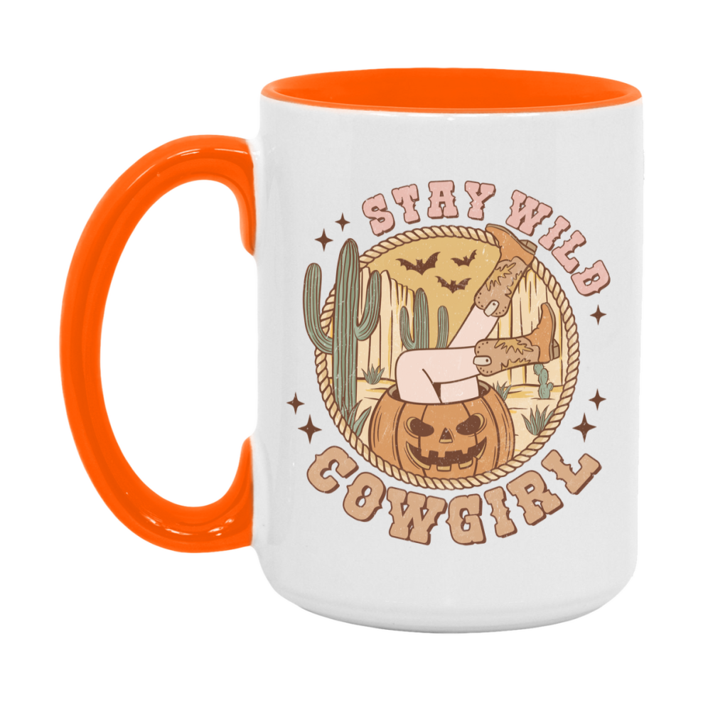 Western Halloween Mug, Cute Retro Western Halloween Coffee Cup, 11Oz Or 15Oz White Ceramic Mug