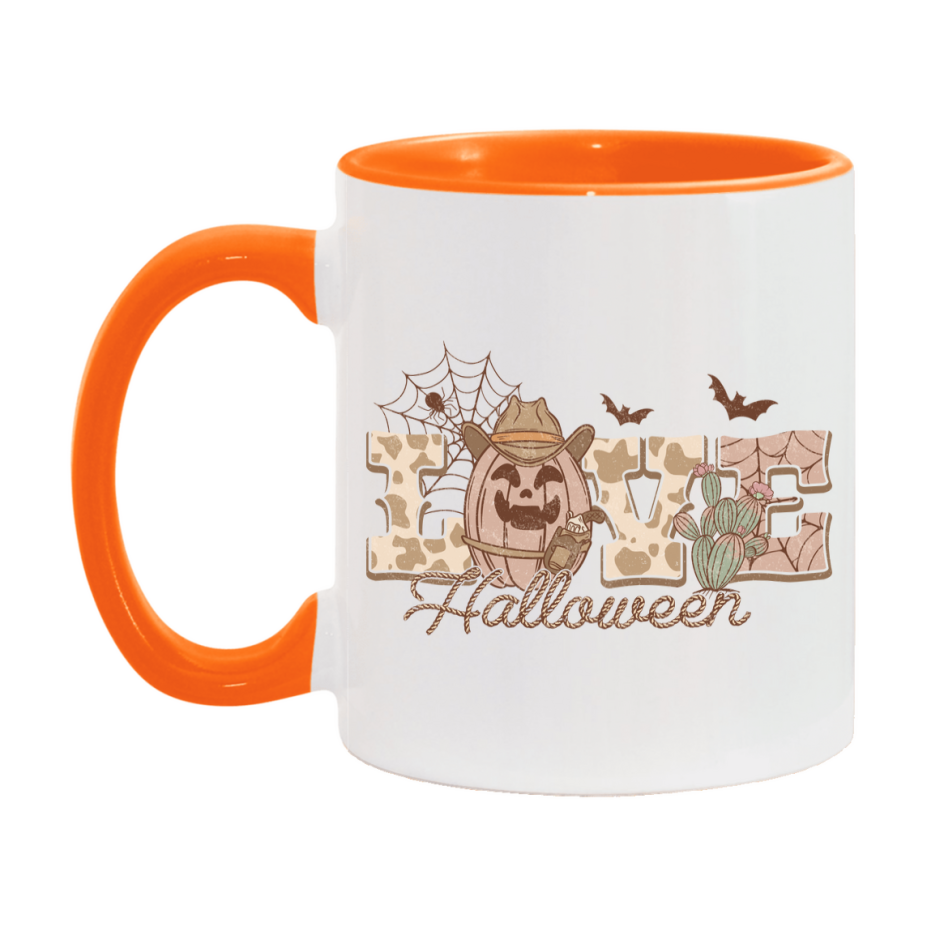 Western Halloween Mug, Cute Retro Western Halloween Coffee Cup, 11Oz Or 15Oz White Ceramic Mug