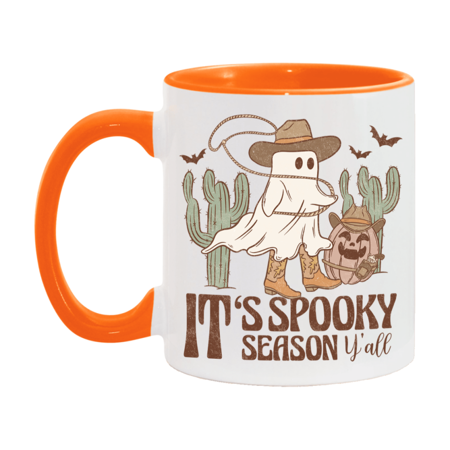 Western Halloween Mug, Cute Retro Western Halloween Coffee Cup, 11Oz Or 15Oz White Ceramic Mug