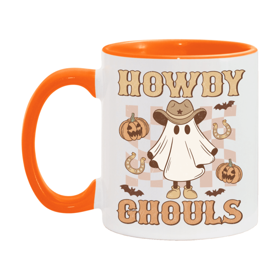 Western Halloween Mug, Cute Retro Western Halloween Coffee Cup, 11Oz Or 15Oz White Ceramic Mug