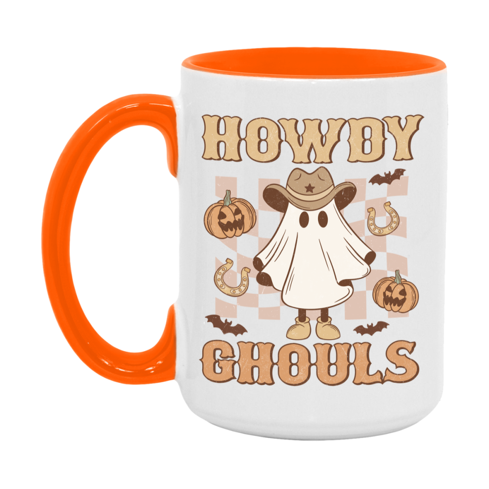 Western Halloween Mug, Cute Retro Western Halloween Coffee Cup, 11Oz Or 15Oz White Ceramic Mug