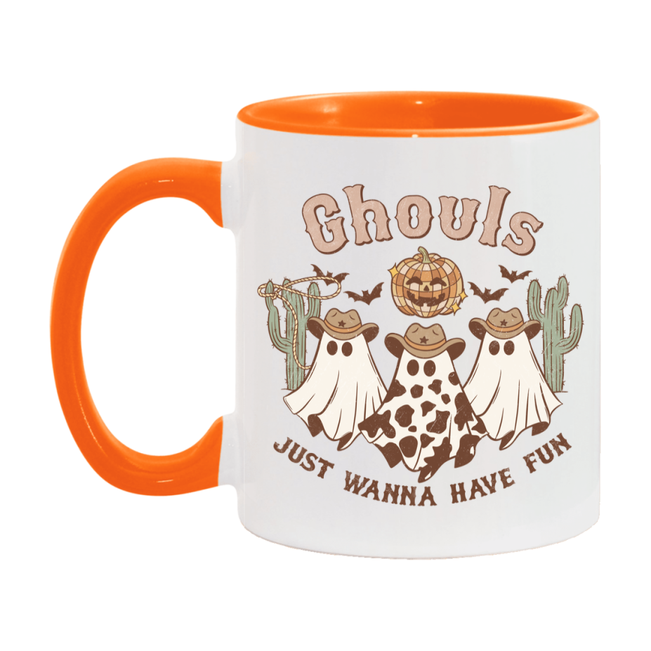 Western Halloween Mug, Cute Retro Western Halloween Coffee Cup, 11Oz Or 15Oz White Ceramic Mug