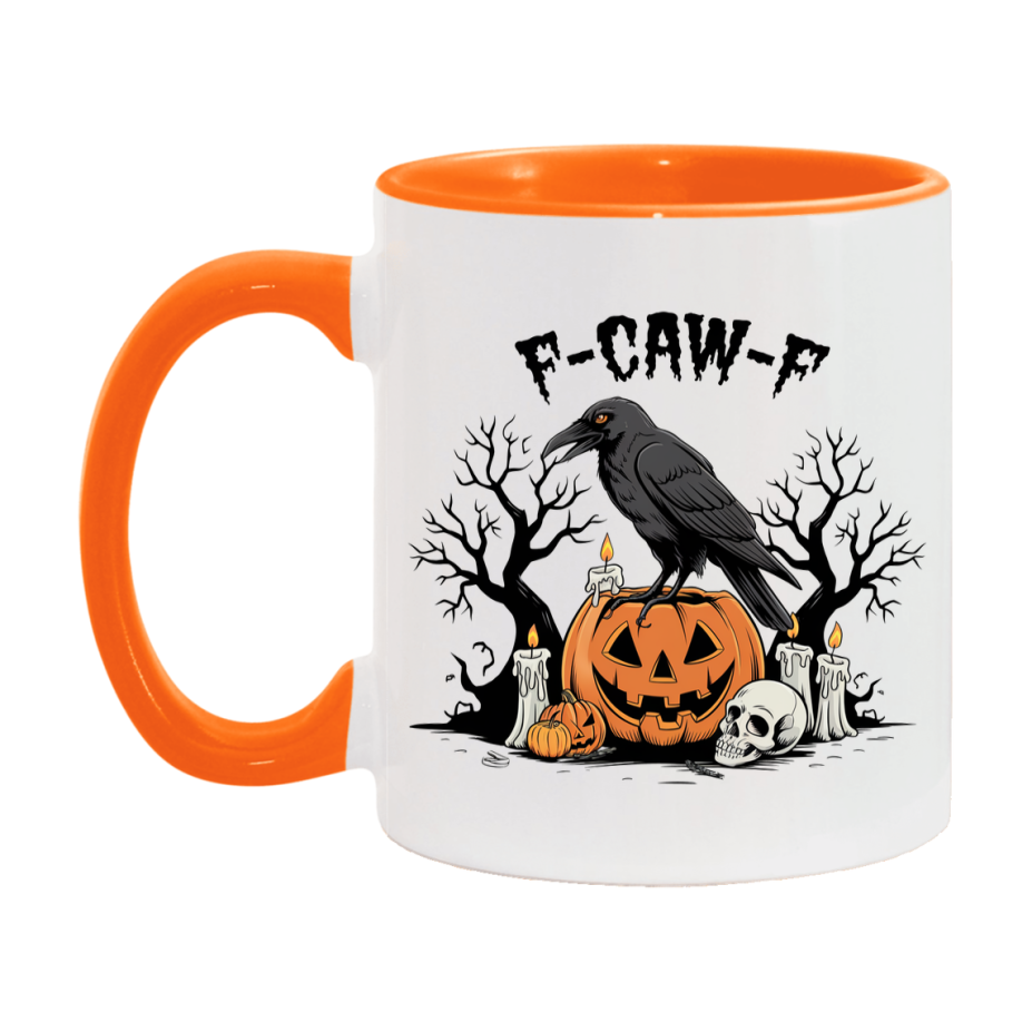 F-Caw-F Mug, Funny Crow Mug, Trendy Fcawf Coffee Cup, 11Oz Or 15Oz White Ceramic Cup