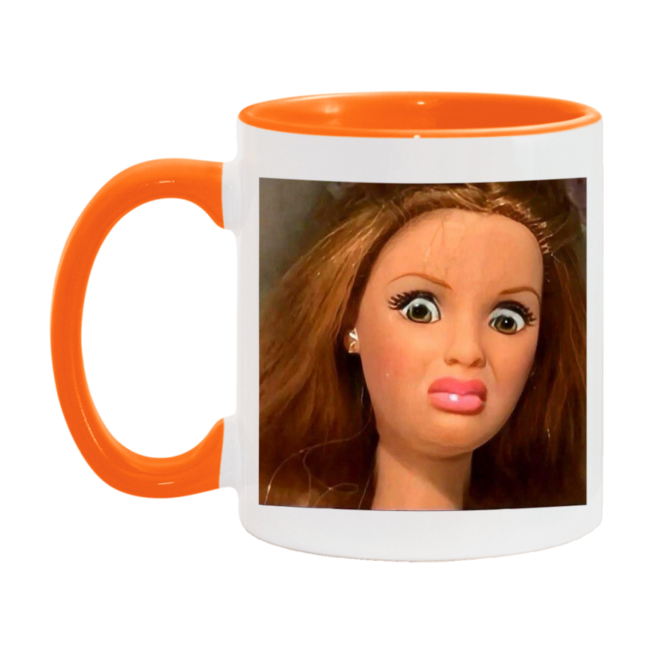 Disgusted Doll Face Mug, Funny Doll Face Meme Coffee Cup