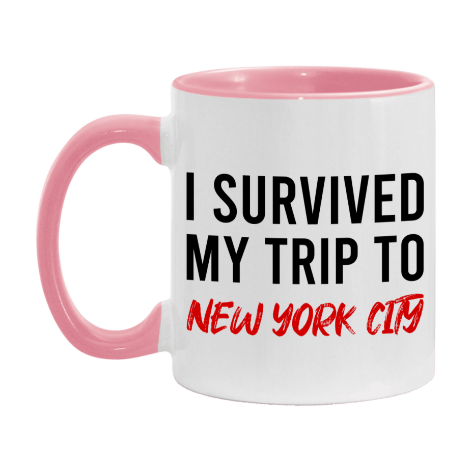 Funny Travel Mug – I Survived My Trip to New York New York City, 11oz or 15oz White Ceramic Coffee Mug, Novelty Travel Gift