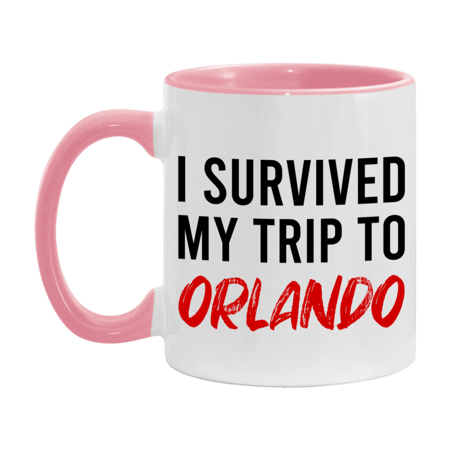Funny Travel Mug – I Survived My Trip to Orlando, 11oz or 15oz White Ceramic Coffee Mug, Novelty Travel Gift