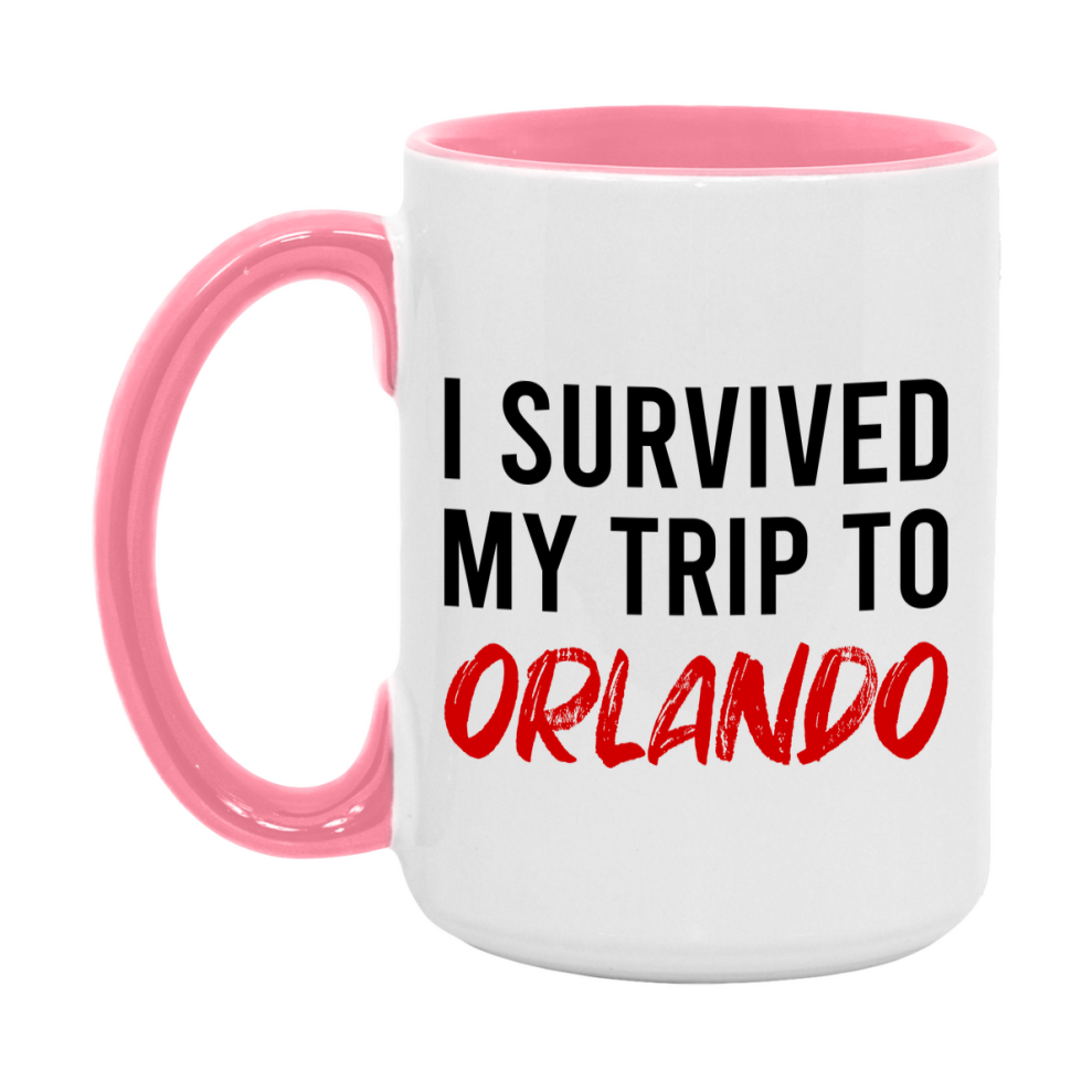 Funny Travel Mug – I Survived My Trip to Orlando, 11oz or 15oz White Ceramic Coffee Mug, Novelty Travel Gift