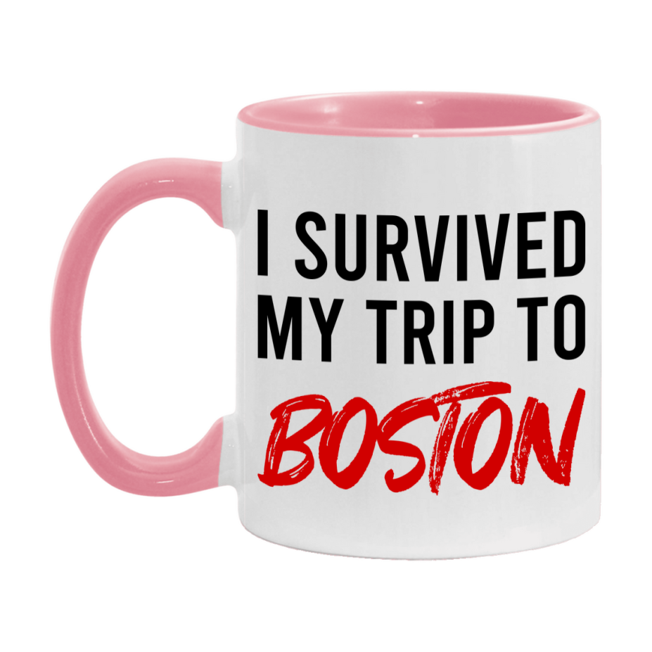 Funny Travel Mug – I Survived My Trip to Boston, 11oz or 15oz White Ceramic Coffee Mug, Novelty Travel Gift