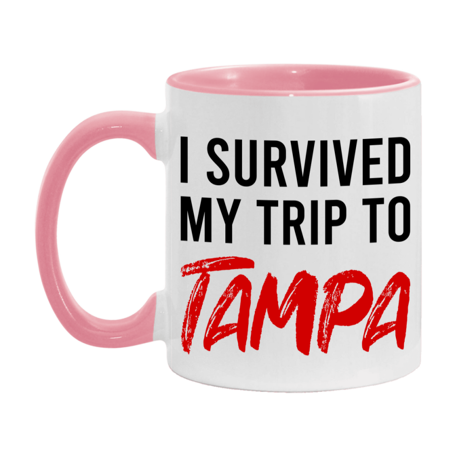 Funny Travel Mug – I Survived My Trip to Tampa, 11oz or 15oz White Ceramic Coffee Mug, Novelty Travel Gift