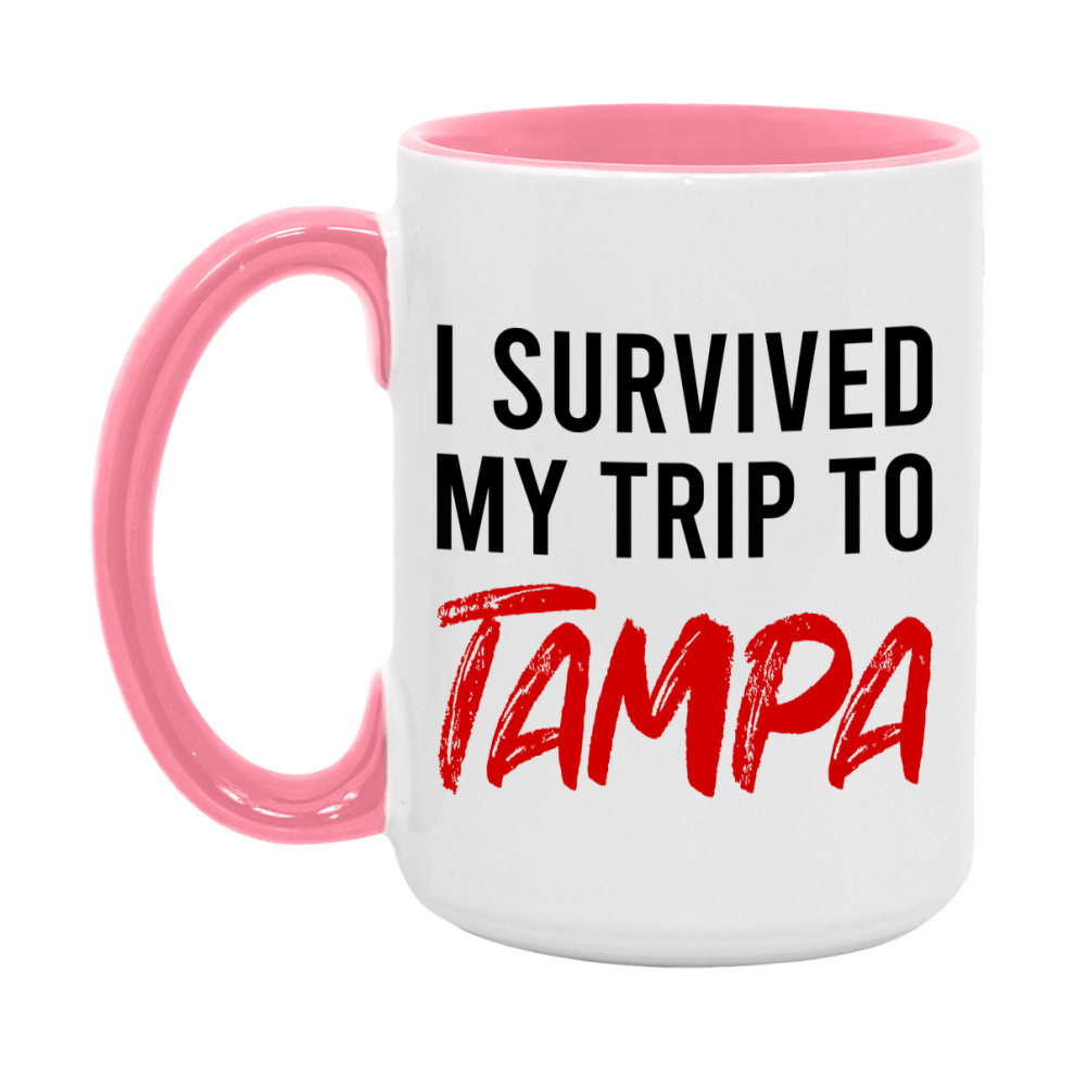 Funny Travel Mug – I Survived My Trip to Tampa, 11oz or 15oz White Ceramic Coffee Mug, Novelty Travel Gift