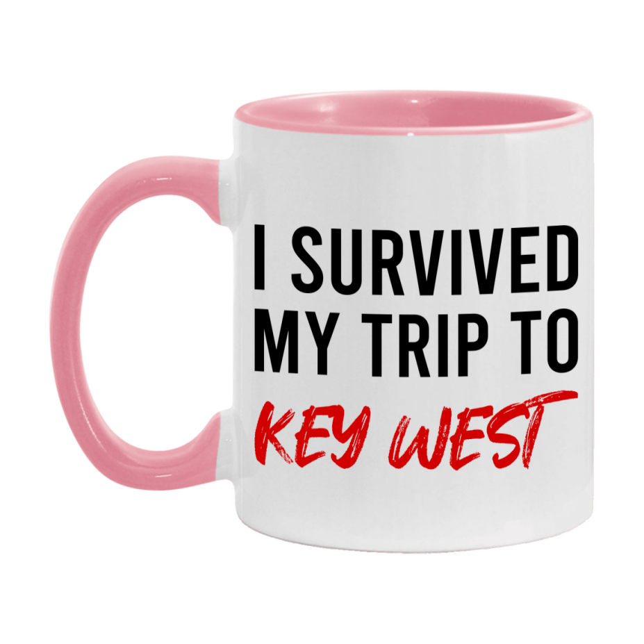 Funny Travel Mug – I Survived My Trip to Key West, 11oz or 15oz White Ceramic Coffee Mug, Novelty Travel Gift