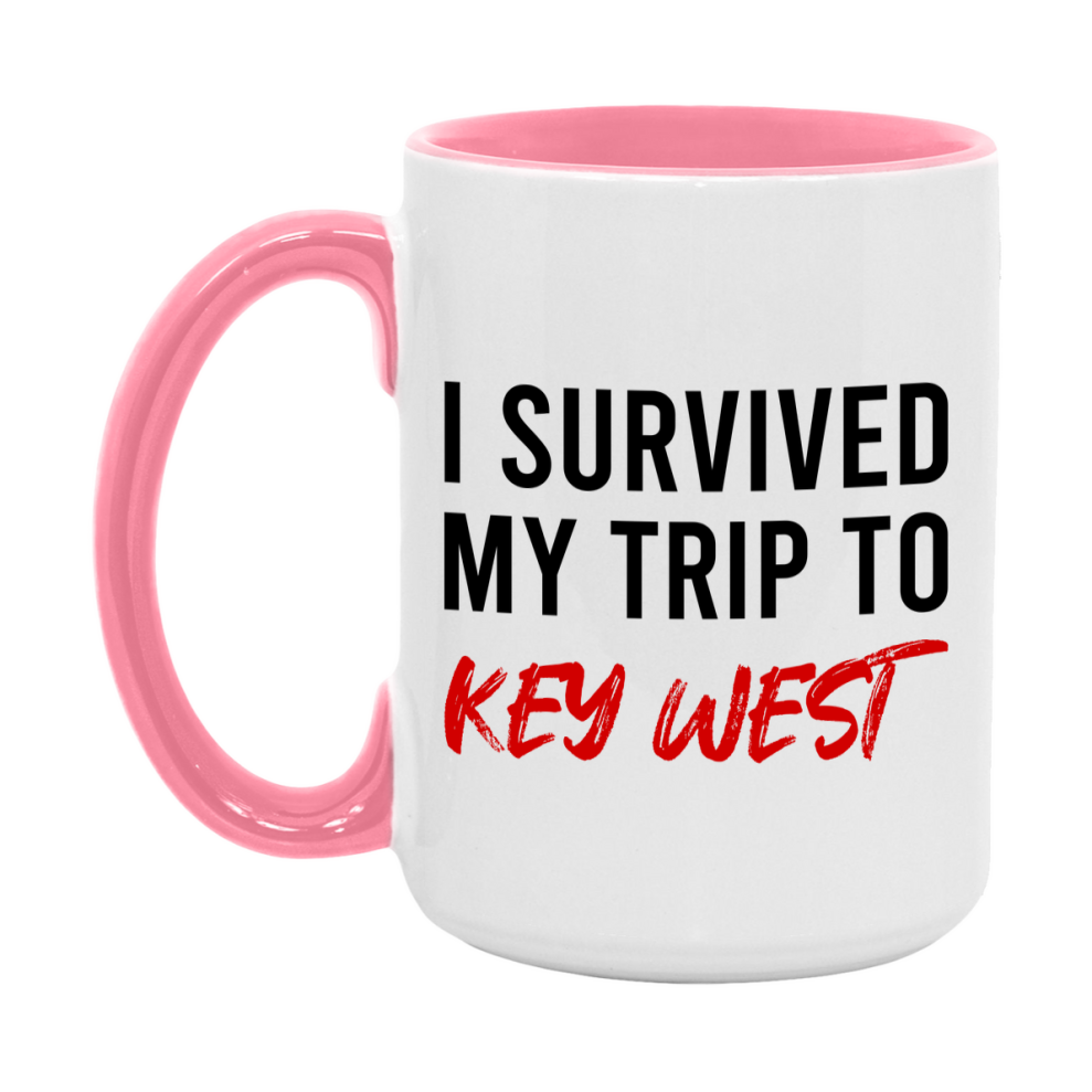 Funny Travel Mug – I Survived My Trip to Key West, 11oz or 15oz White Ceramic Coffee Mug, Novelty Travel Gift