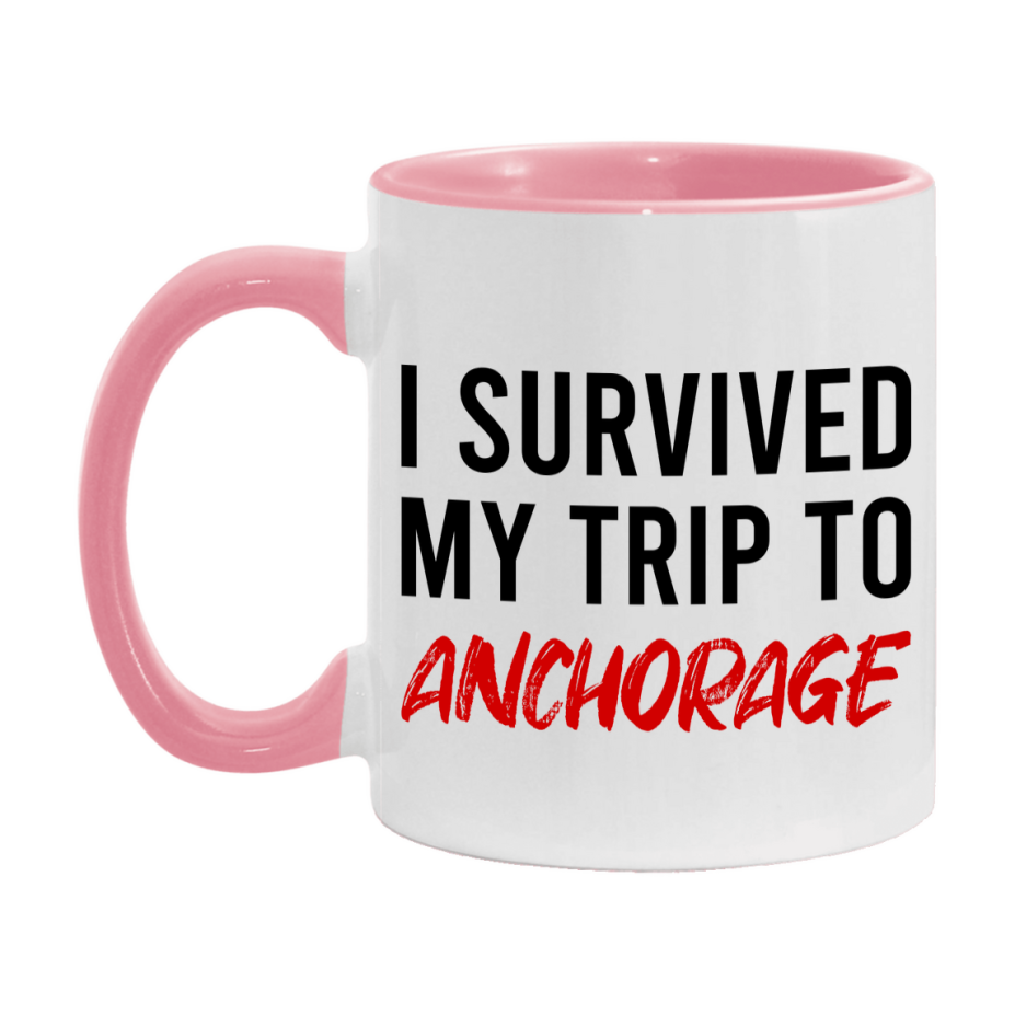 Funny Travel Mug – I Survived My Trip to Anchorage, 11oz or 15oz White Ceramic Coffee Mug, Novelty Travel Gift