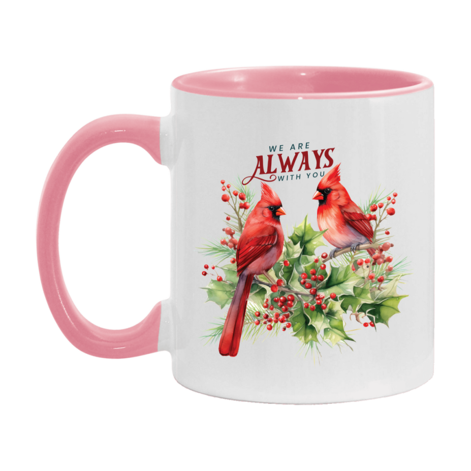 Red Cardinal Mug – Northern Red Cardinal Christmas Mug with Heartfelt Message, 11oz or 15oz White Ceramic Coffee Cup