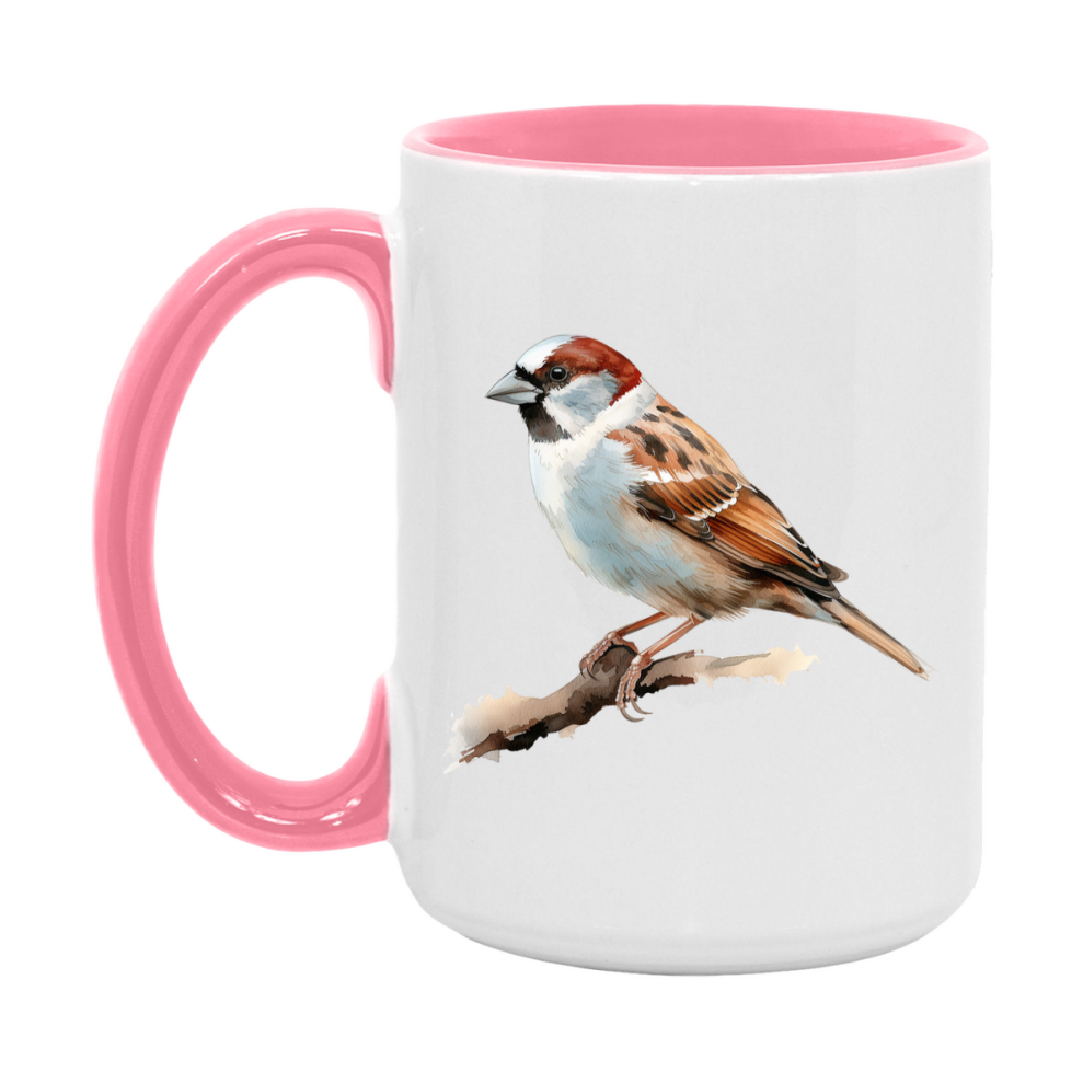 Bird Watching Mug, House Sparrow Song Bird Mug, 11oz or 15oz White Ceramic Coffee Mug Gift for Bird Watchers