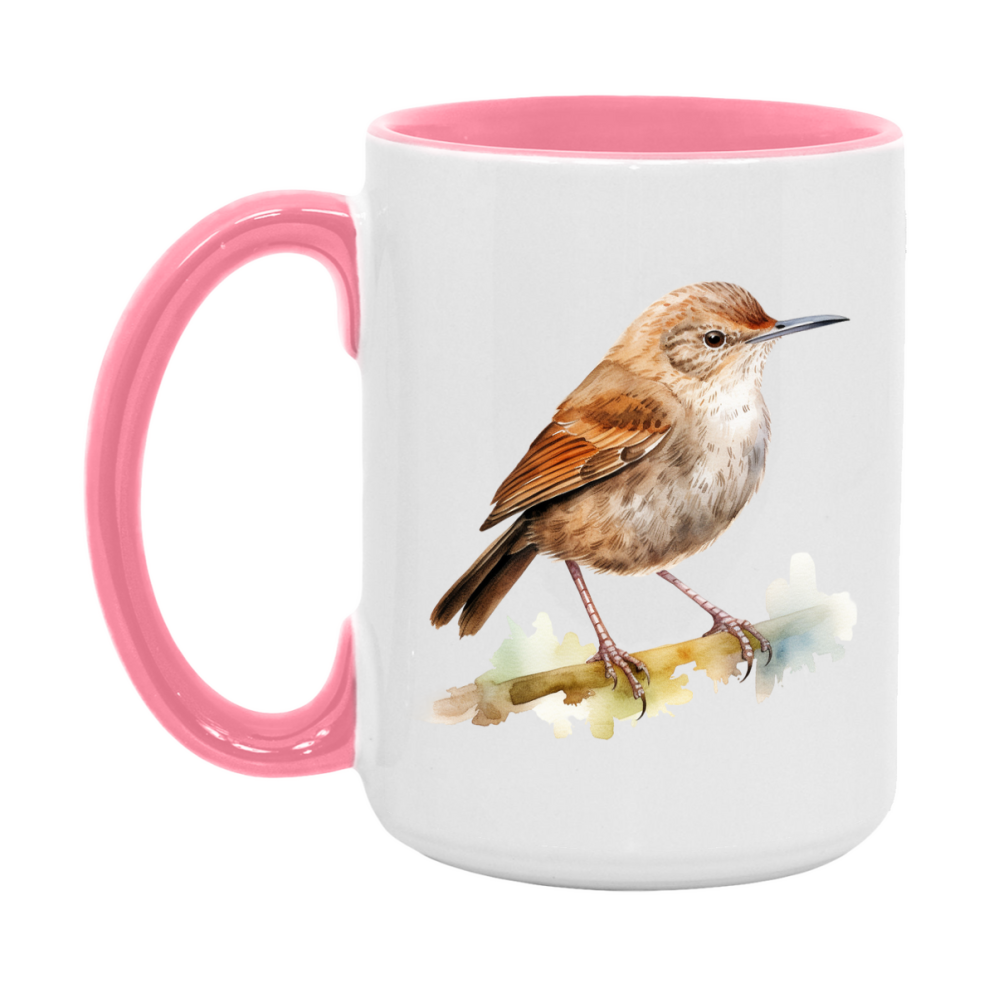 Bird Watching Mug, House Wren Song Bird Mug, 11oz or 15oz White Ceramic Coffee Mug Gift for Bird Watchers