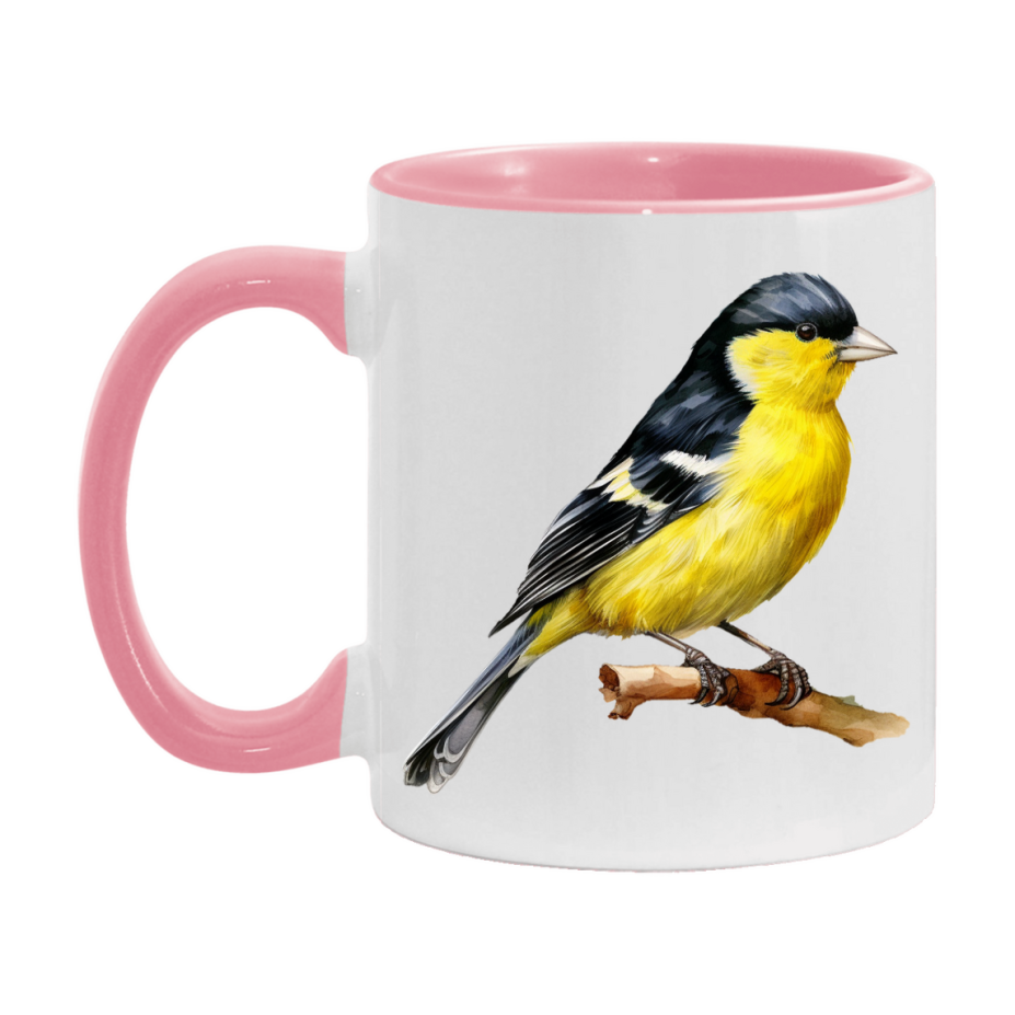 Bird Watching Mug, Lesser Goldfinch Song Bird Mug, 11oz or 15oz White Ceramic Coffee Mug Gift for Bird Watchers