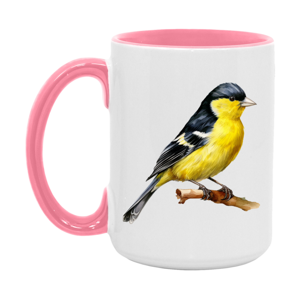 Bird Watching Mug, Lesser Goldfinch Song Bird Mug, 11oz or 15oz White Ceramic Coffee Mug Gift for Bird Watchers