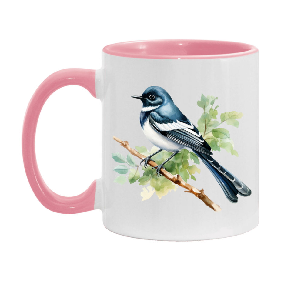 Bird Watching Mug, Oriental Magpie Robin Song Bird Mug, 11oz or 15oz White Ceramic Coffee Mug Gift for Bird Watchers