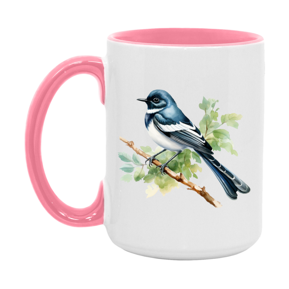 Bird Watching Mug, Oriental Magpie Robin Song Bird Mug, 11oz or 15oz White Ceramic Coffee Mug Gift for Bird Watchers