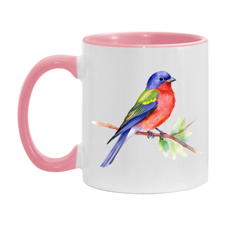 Bird Watching Mug, Painted Bunting Song Bird Mug, 11oz or 15oz White Ceramic Coffee Mug Gift for Bird Watchers