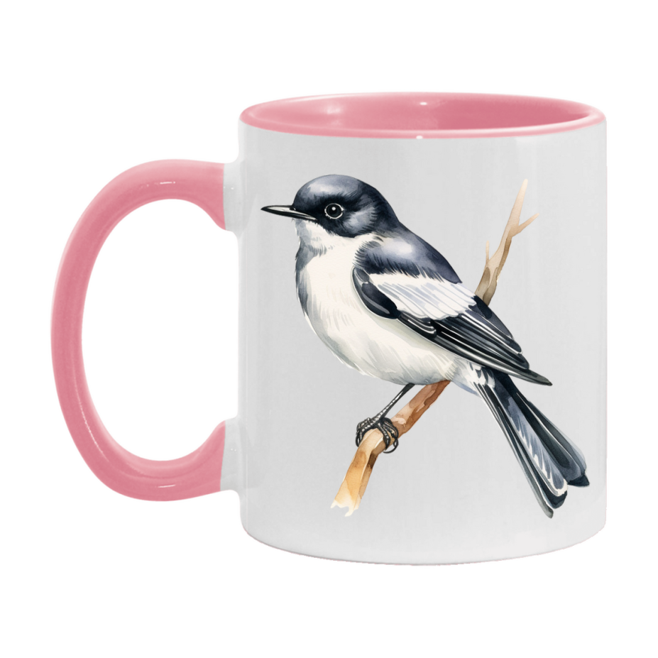 Bird Watching Mug, Pied Flycatcher Song Bird Mug, 11oz or 15oz White Ceramic Coffee Mug Gift for Bird Watchers