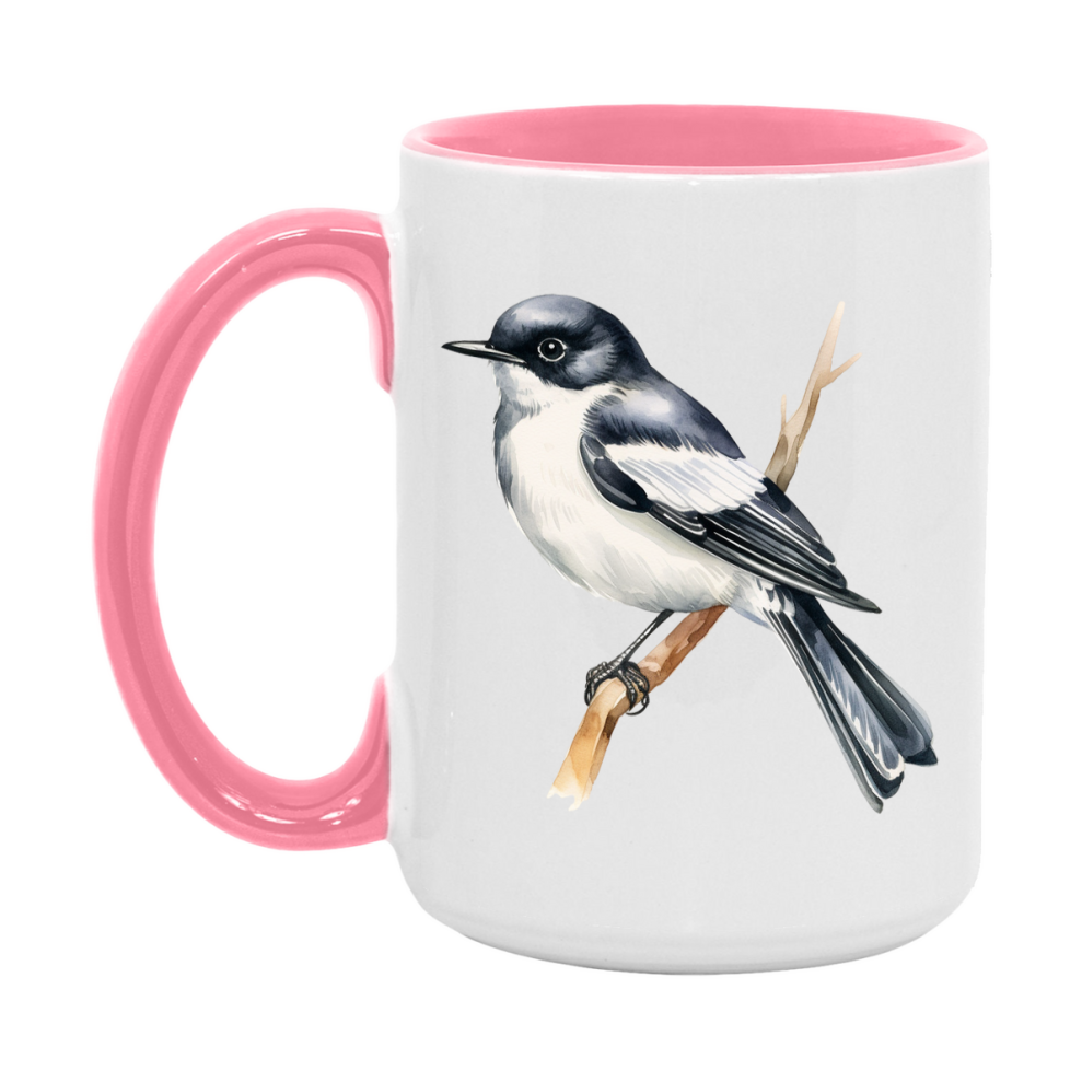 Bird Watching Mug, Pied Flycatcher Song Bird Mug, 11oz or 15oz White Ceramic Coffee Mug Gift for Bird Watchers