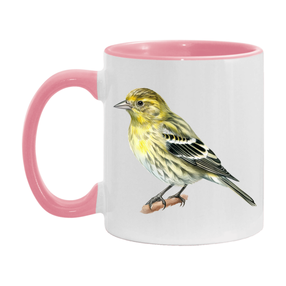 Bird Watching Mug, Pine Siskin Song Bird Mug, 11oz or 15oz White Ceramic Coffee Mug Gift for Bird Watchers