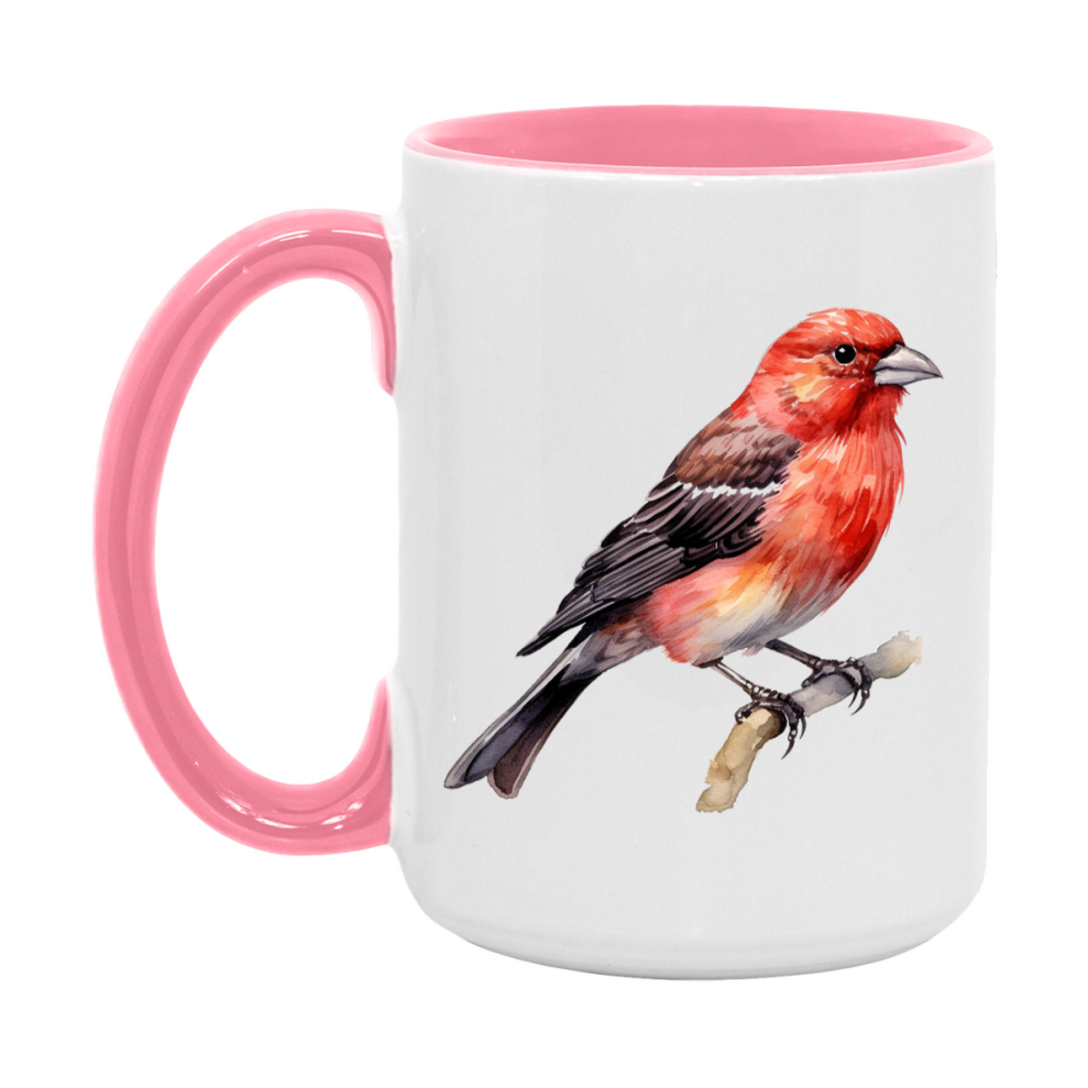 Bird Watching Mug, Red Crossbill Song Bird Mug, 11oz or 15oz White Ceramic Coffee Mug Gift for Bird Watchers