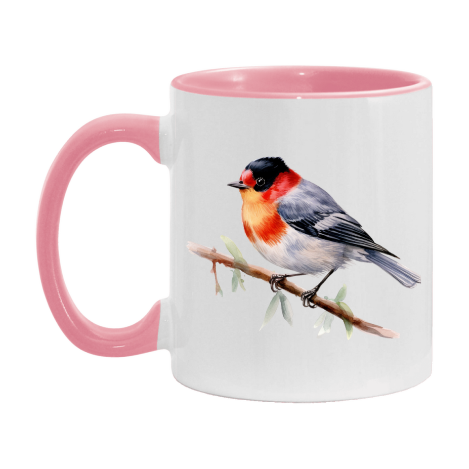 Bird Watching Mug, Red Faced Warbler Song Bird Mug, 11oz or 15oz White Ceramic Coffee Mug Gift for Bird Watchers