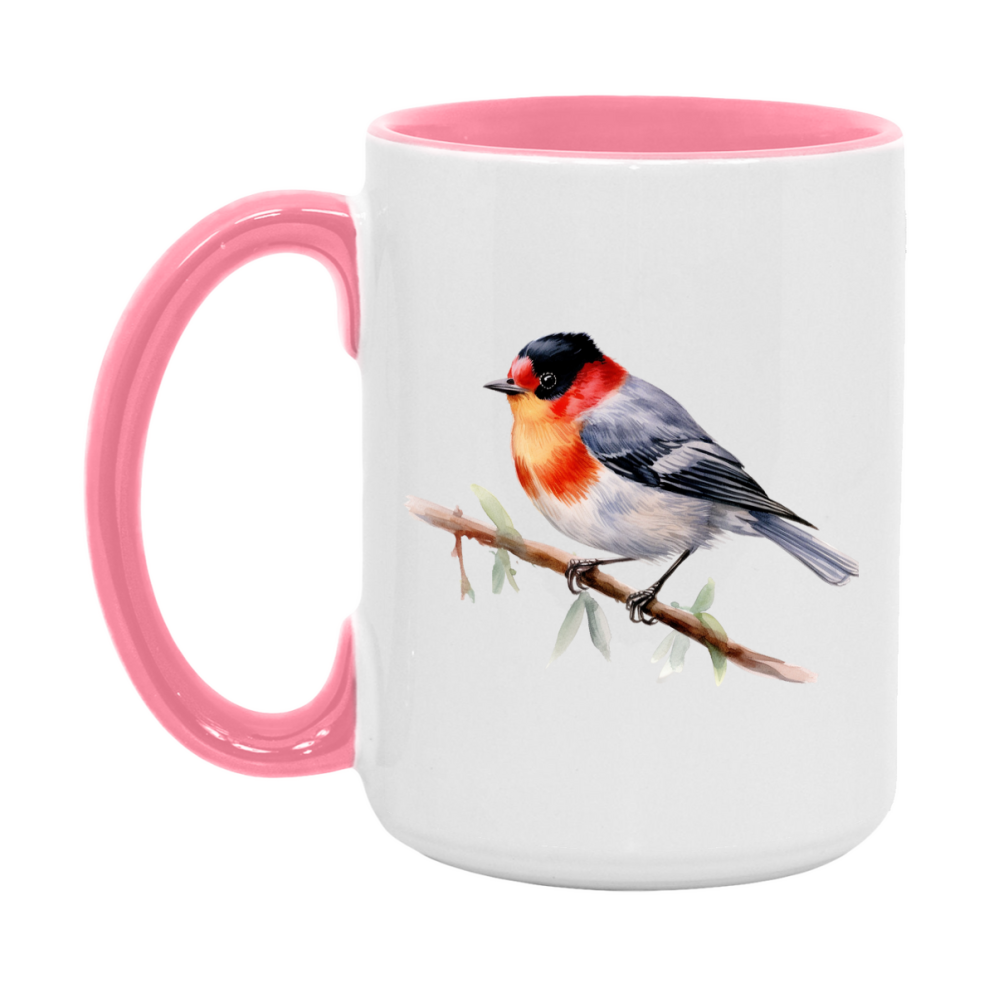 Bird Watching Mug, Red Faced Warbler Song Bird Mug, 11oz or 15oz White Ceramic Coffee Mug Gift for Bird Watchers