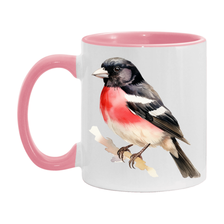 Bird Watching Mug, Rose Breasted Grosbeak Song Bird Mug, 11oz or 15oz White Ceramic Coffee Mug Gift for Bird Watchers