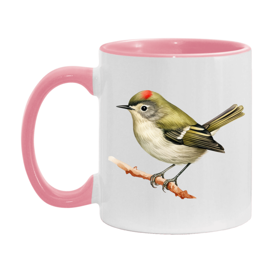 Bird Watching Mug, Ruby Crowned Kinglet Song Bird Mug, 11oz or 15oz White Ceramic Coffee Mug Gift for Bird Watchers