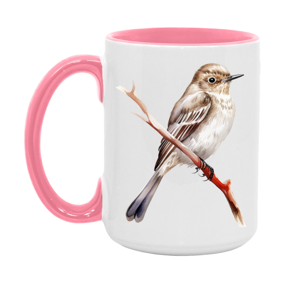 Bird Watching Mug, Spotted Flycatcher Song Bird Mug, 11oz or 15oz White Ceramic Coffee Mug Gift for Bird Watchers