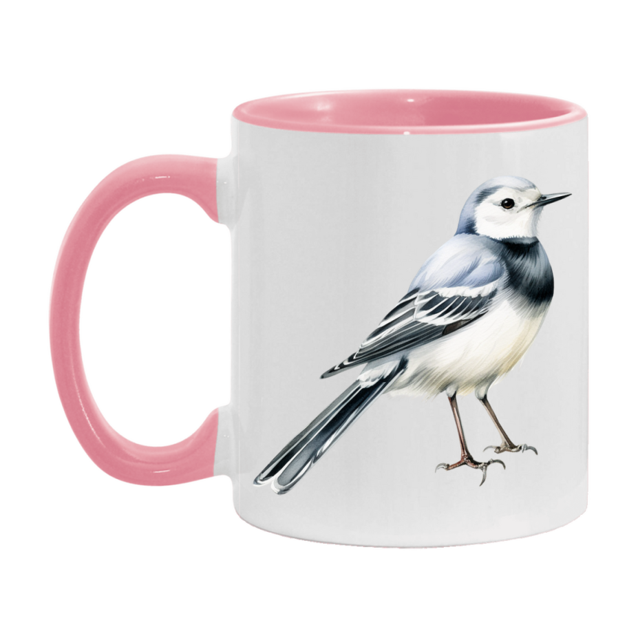 Bird Watching Mug, White Wagtail Song Bird Mug, 11oz or 15oz White Ceramic Coffee Mug Gift for Bird Watchers