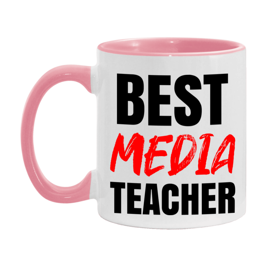 Teacher Superlative Mug, Best Media Teacher Gift, 11oz or 15oz White Ceramic Coffee Cup for Media Teacher