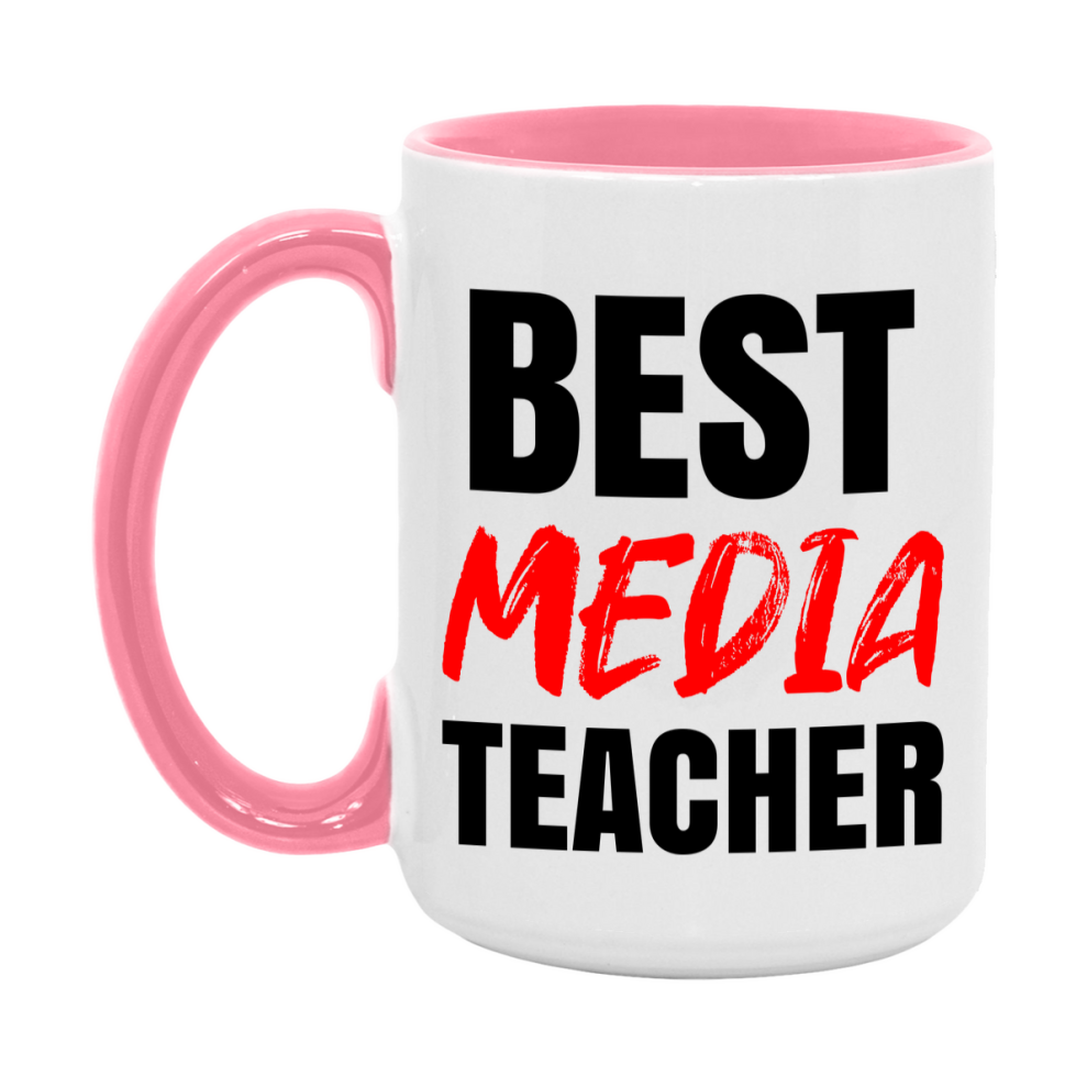 Teacher Superlative Mug, Best Media Teacher Gift, 11oz or 15oz White Ceramic Coffee Cup for Media Teacher