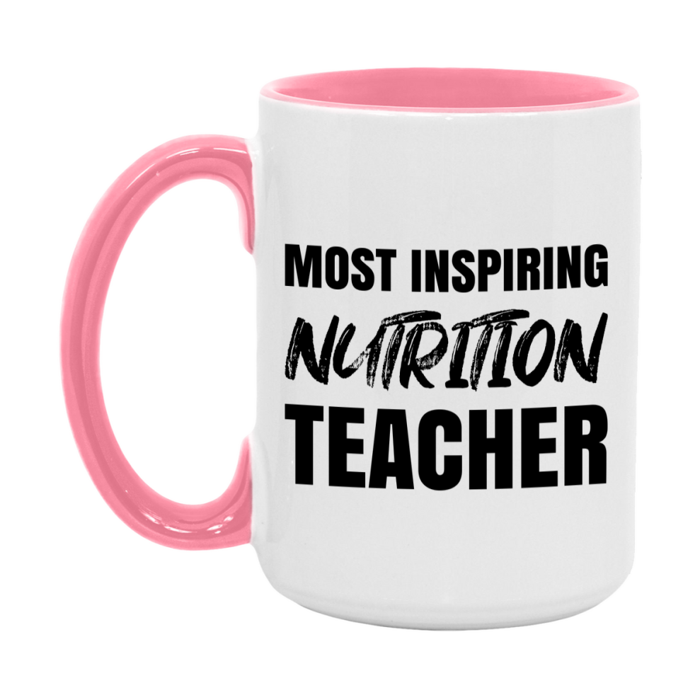 Teacher Superlative Mug, Most Inspiring Nutrition Teacher Gift, 11oz or 15oz White Ceramic Coffee Cup, Gift for Nutrition Teacher