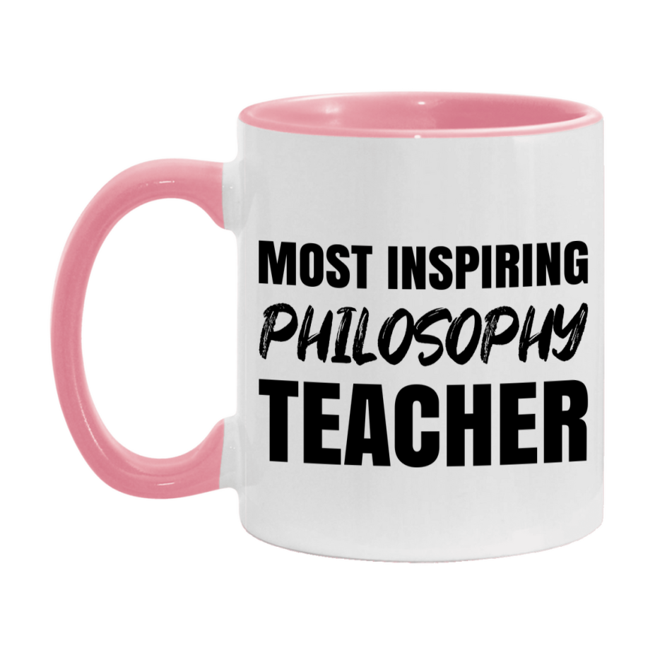Teacher Superlative Mug, Most Inspiring Philosophy Teacher Gift, 11oz or 15oz White Ceramic Coffee Cup, Gift for Philosophy Teacher