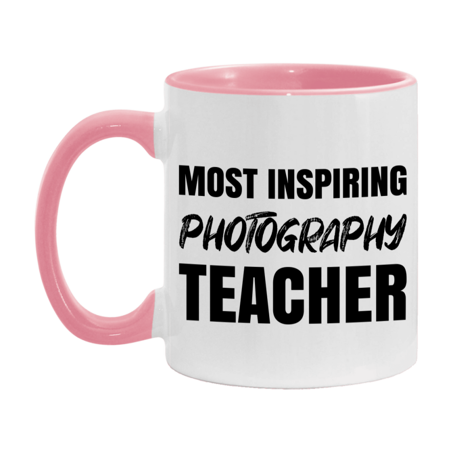 Teacher Superlative Mug, Most Inspiring Photography Teacher Gift, 11oz or 15oz White Ceramic Coffee Cup, Gift for Photography Teacher