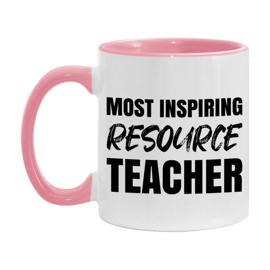 Teacher Superlative Mug, Most Inspiring Resource Teacher Gift, 11oz or 15oz White Ceramic Coffee Cup, Gift for Resource Teacher