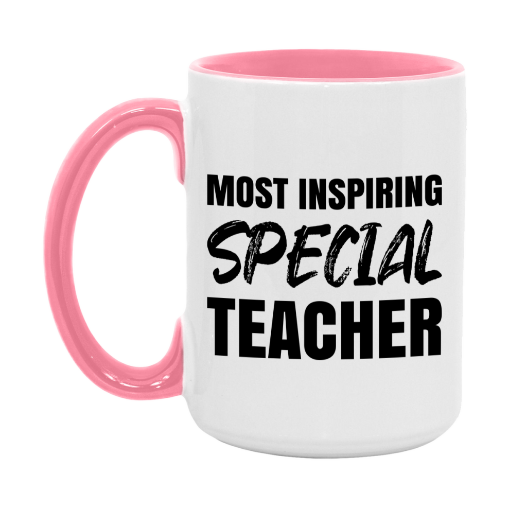 Teacher Superlative Mug, Most Inspiring Special Teacher Gift, 11oz or 15oz White Ceramic Coffee Cup, Gift for Special Teacher