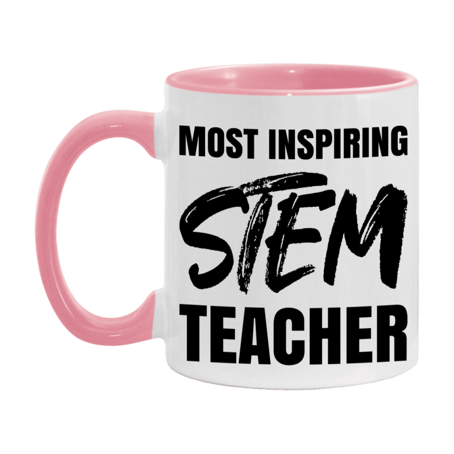 Teacher Superlative Mug, Most Inspiring Stem Teacher Gift, 11oz or 15oz White Ceramic Coffee Cup, Gift for Stem Teacher