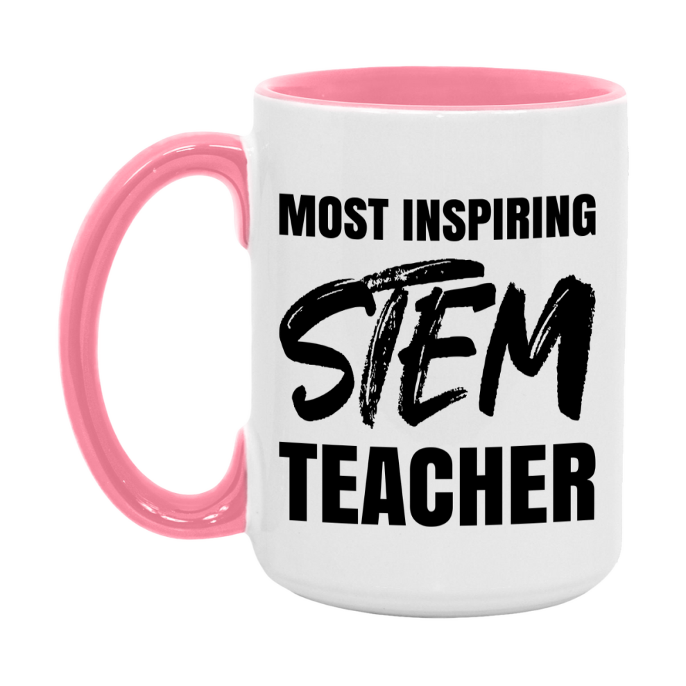 Teacher Superlative Mug, Most Inspiring Stem Teacher Gift, 11oz or 15oz White Ceramic Coffee Cup, Gift for Stem Teacher