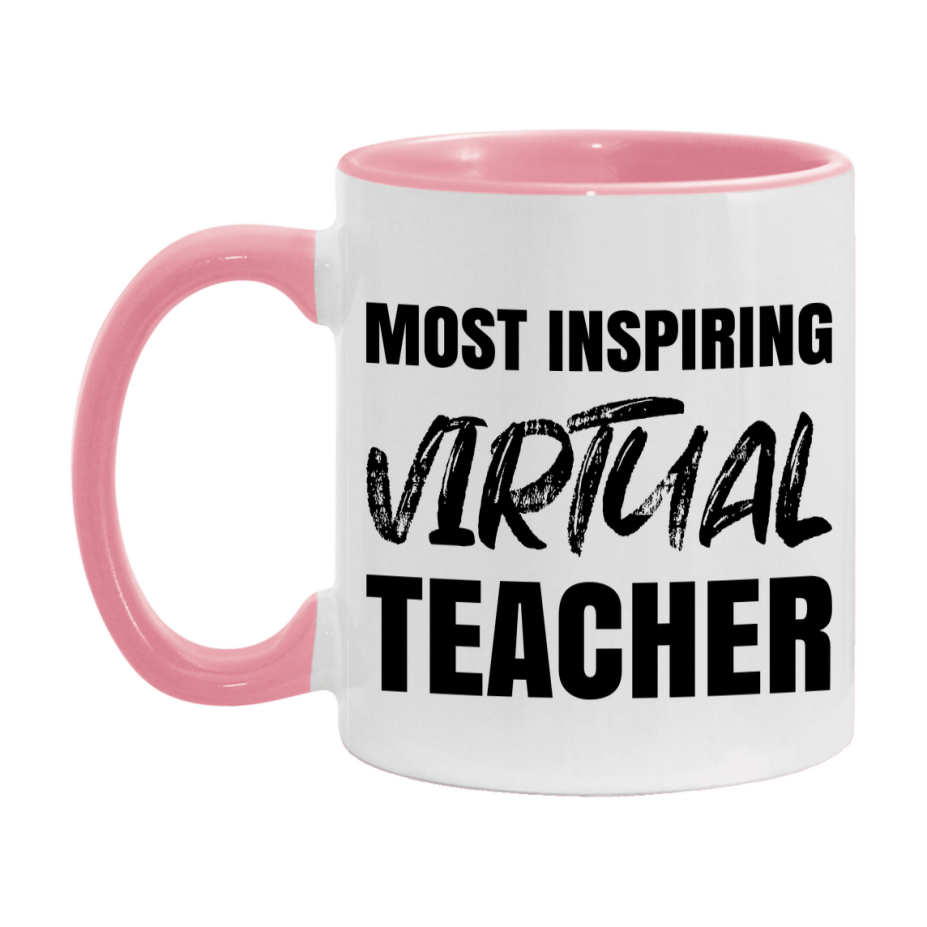 Teacher Superlative Mug, Most Inspiring Virtual Teacher Gift, 11oz or 15oz White Ceramic Coffee Cup, Gift for Virtual Teacher